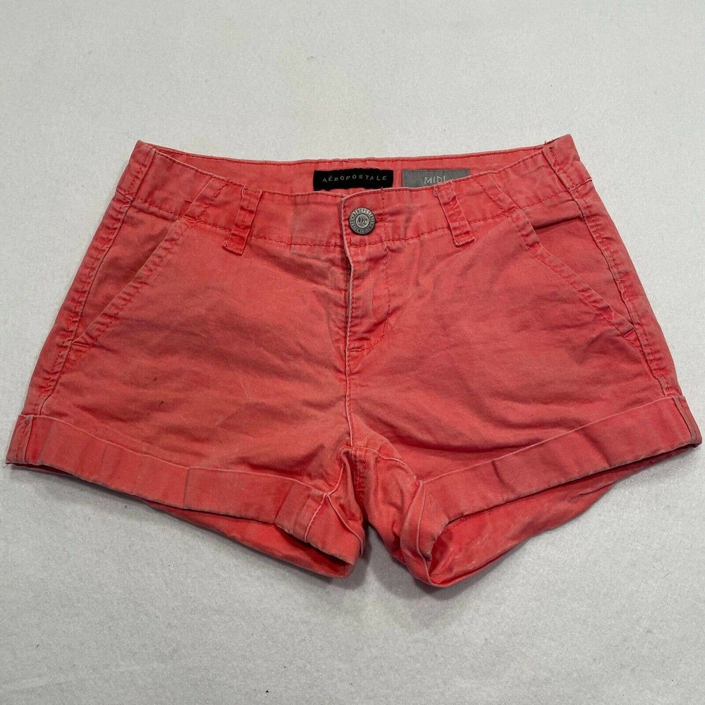 Aeropostale Size 0 Women's Midi Twill‎ Shorts Cuffed Casual Orange 2.5" Inseam